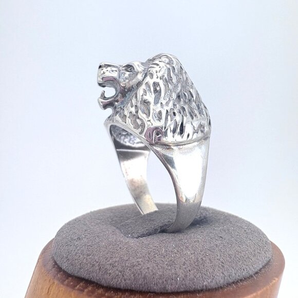 VTG Sterling Silver 925 Three Dimensional Lion Head Statement Ring Size 11.75 - Picture 3 of 8